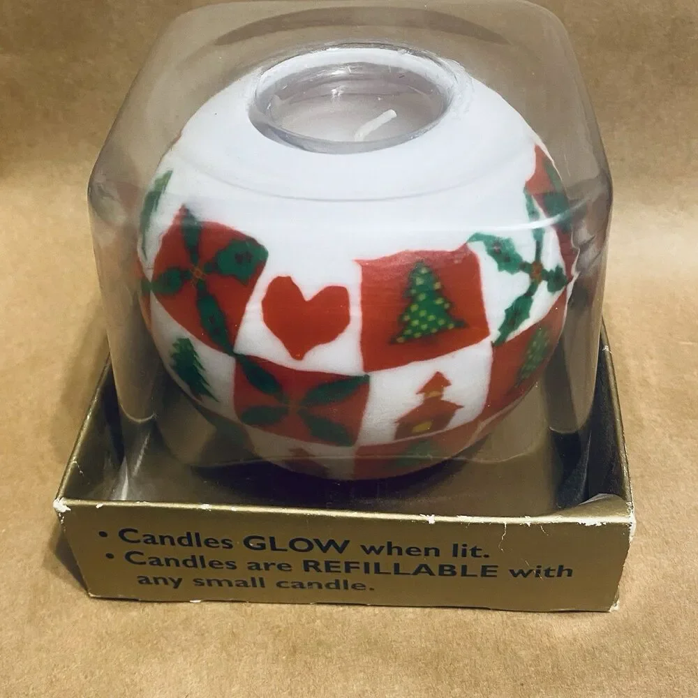Star Bright Refillable Christmas Glow Candle Votive Holder Tree Folk Art NIB Vtg
